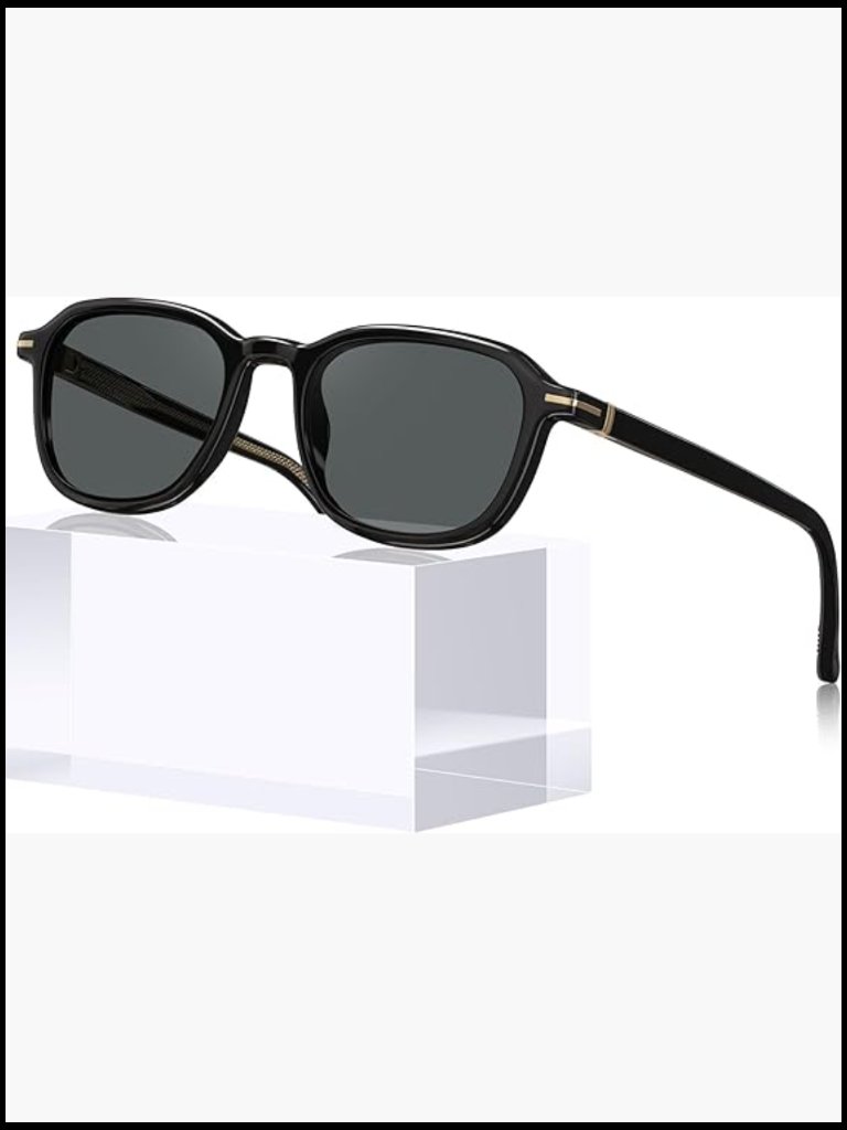 Square Polarized Sunglasses, Geometric Acetate Frame, Flexible Driving Shades